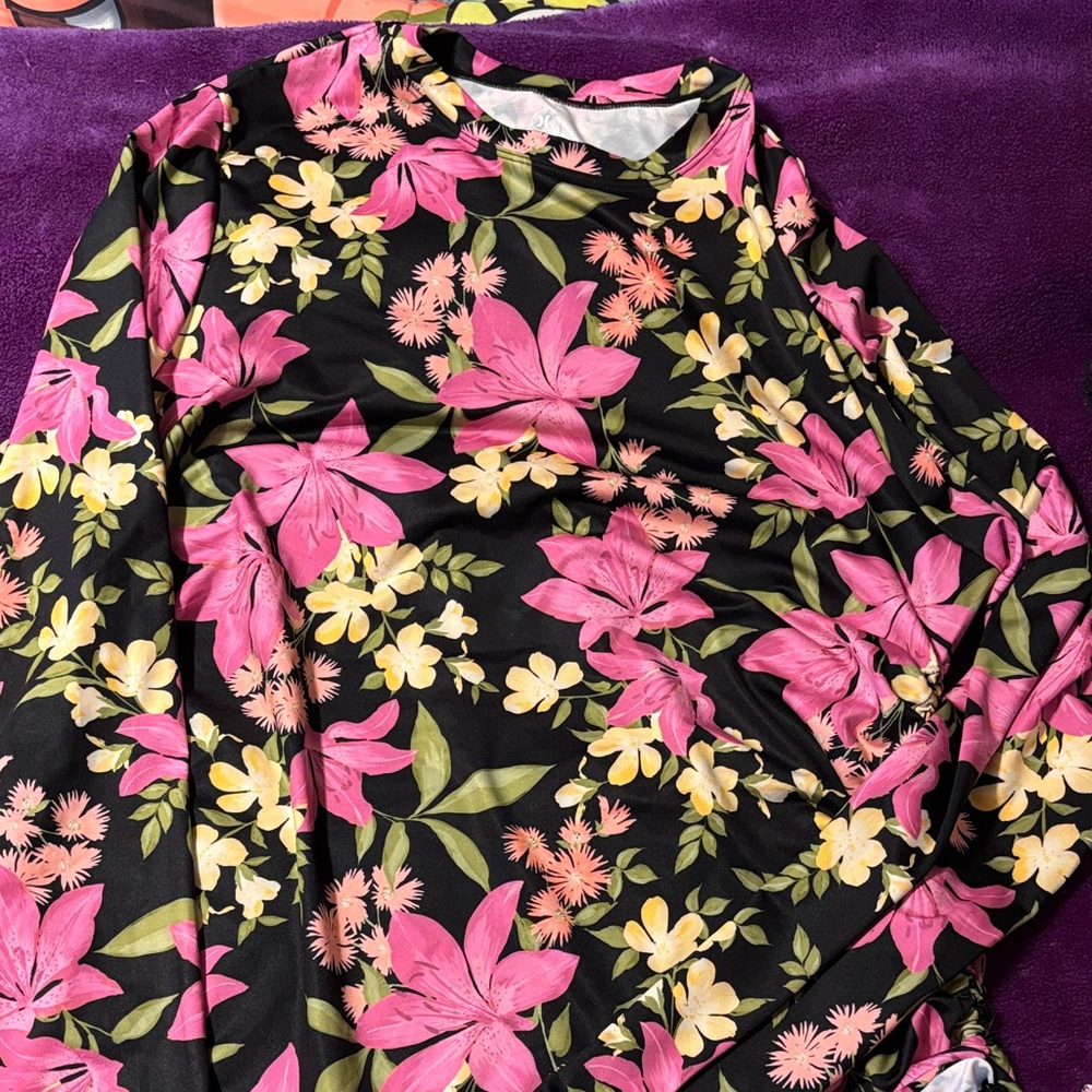 Hurley Women's Floral Rash Guard UPF 50+